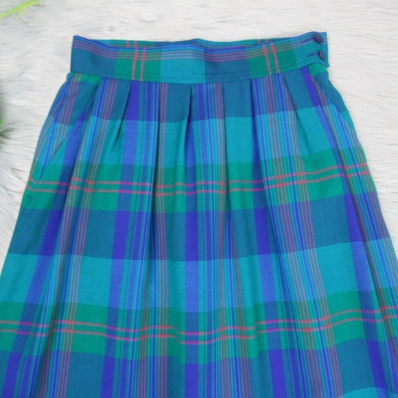 Vintage Miss Pendleton Blue Plaid Pleated Midi Skirt Virgin Wool Women’s XS - Picture 5 of 14